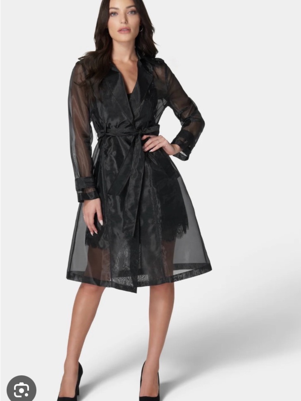 White House Black Market Sheer Black Long Trench Coat